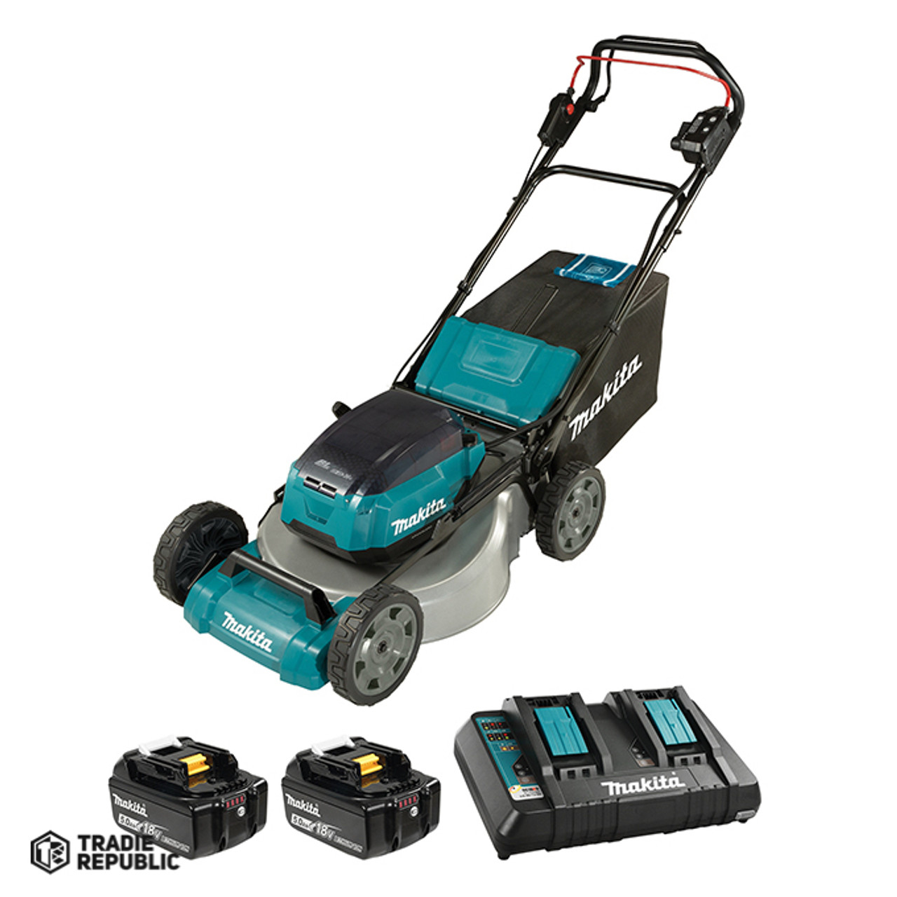 DLM532PT2 Makita 18V X2 (36V) LXT Lithium‑Ion Brushless 531mm(21) Steel Deck, Side Discharge, Self Propelled Lawn Mower, 4 ports, 5Ah Kit