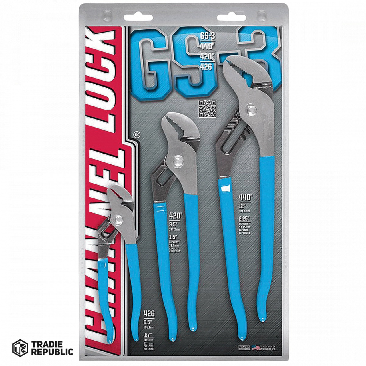 CHGS-3 Channellock Straight Jaw Tongue and Groove Plier Set - 3Pc