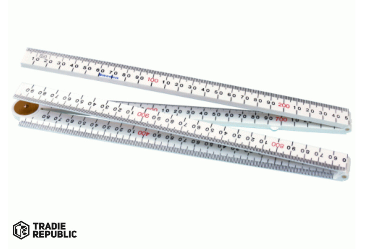 HU59W-18 Fisco 4-Fold Carpenters ruler 1m x 18mm White Nylon