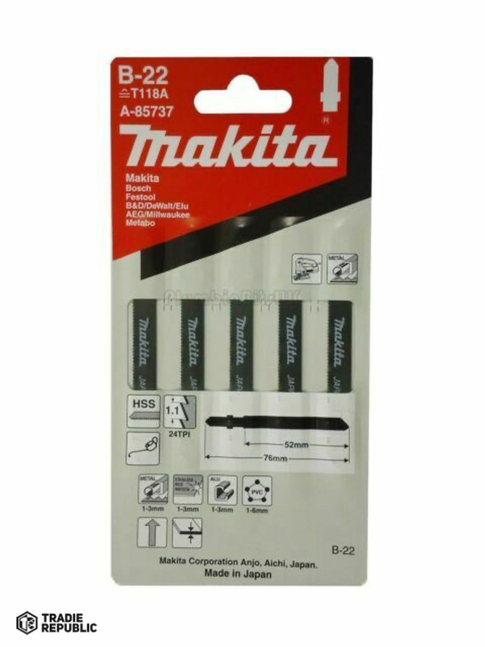 A-85737 Makita 5PK JIGSAW Blades NO B22