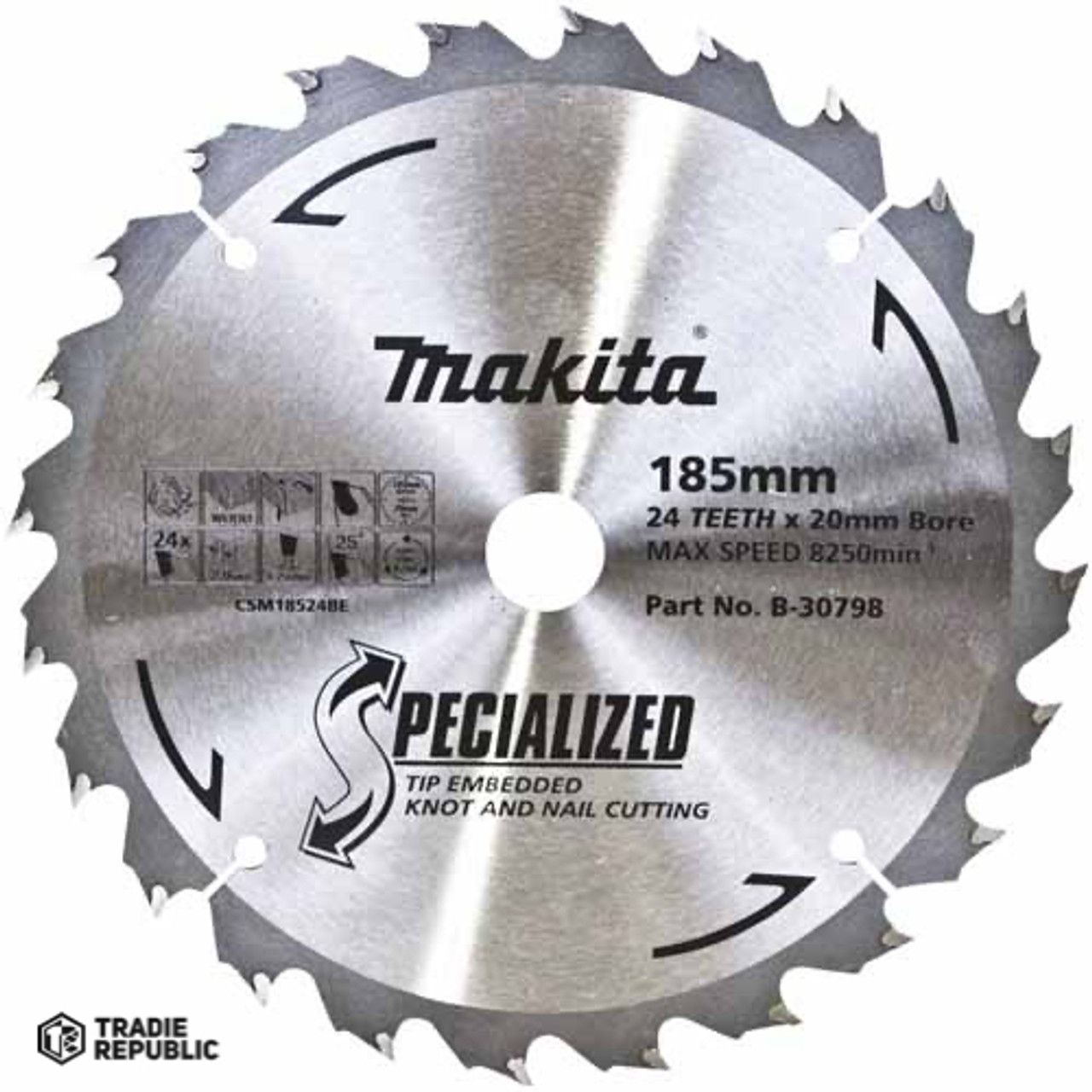 B-30798 Makita Sawblade TCT185x20x24T WD/NAIL