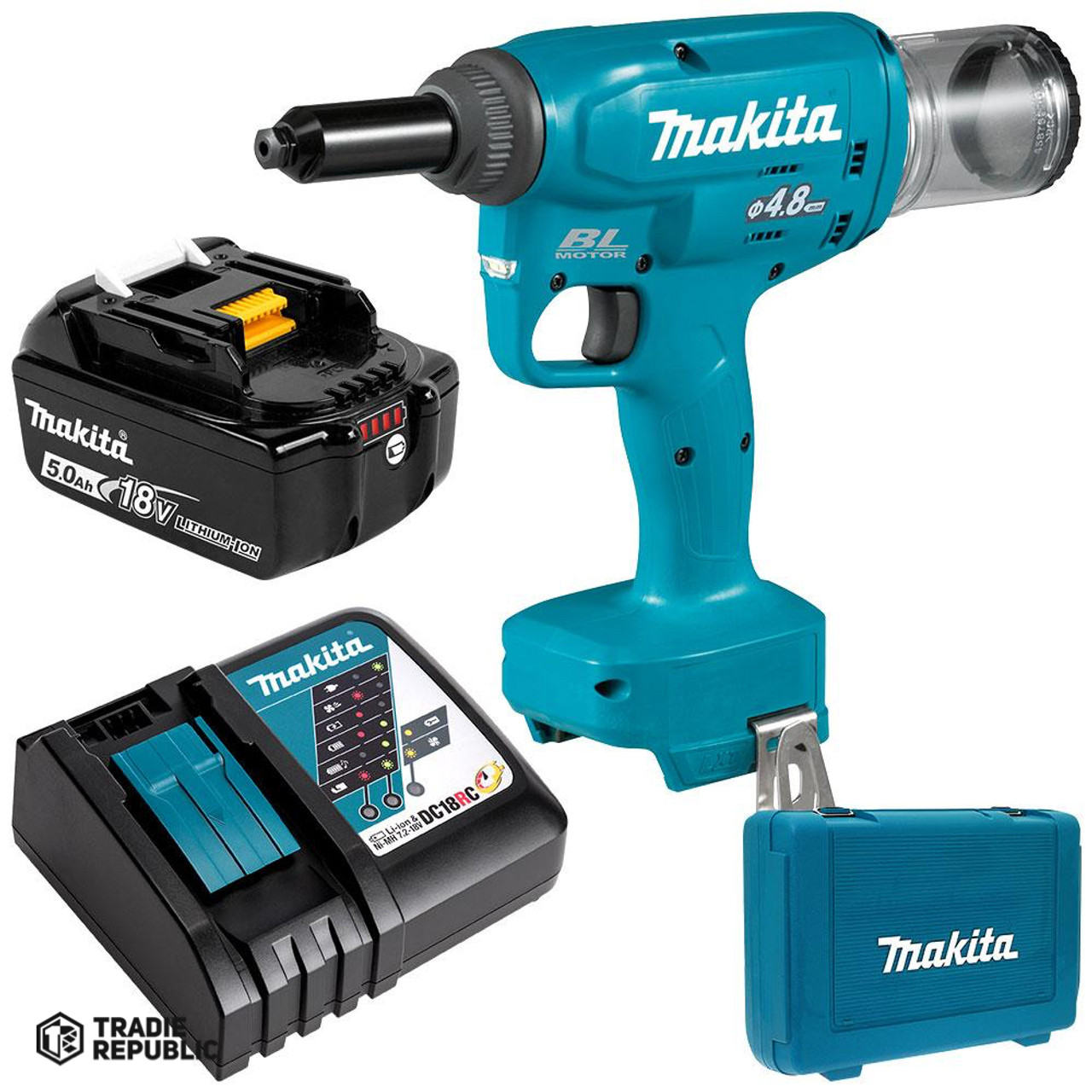 DRV150RTE Makita 18V LXT Brushless Rivet Tool Kit (5.0Ah)