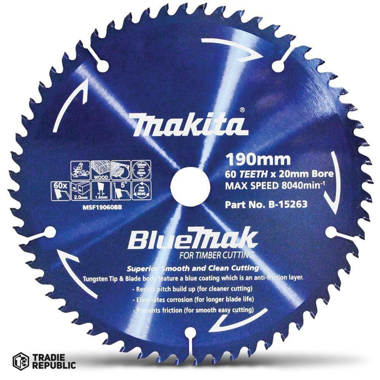 B-15263 Makita Bluemak B15263 TCT Circular Sawblade 190mm 60T