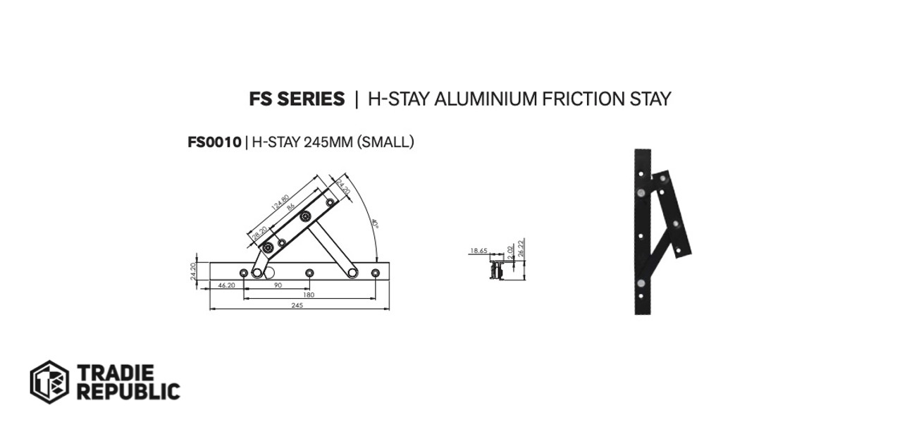  Doric H-Stay Aluminium Friction  Stay (Small)