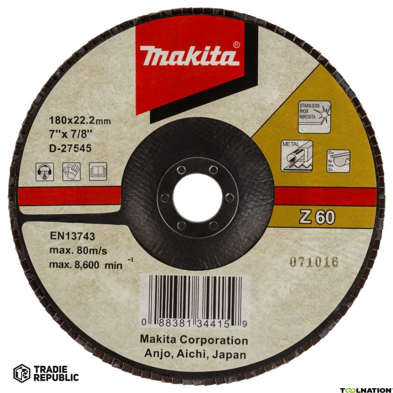 D-27545 Makita 180X22mm Flap Disc 60 Zirc Alu