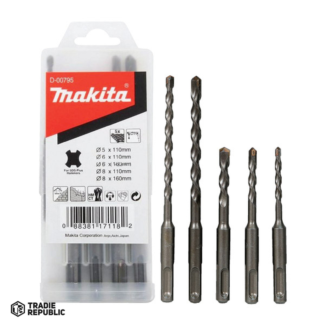 D-00795 Makita 5pc SDS-Plus Masonry Drill Bits Set D-00795