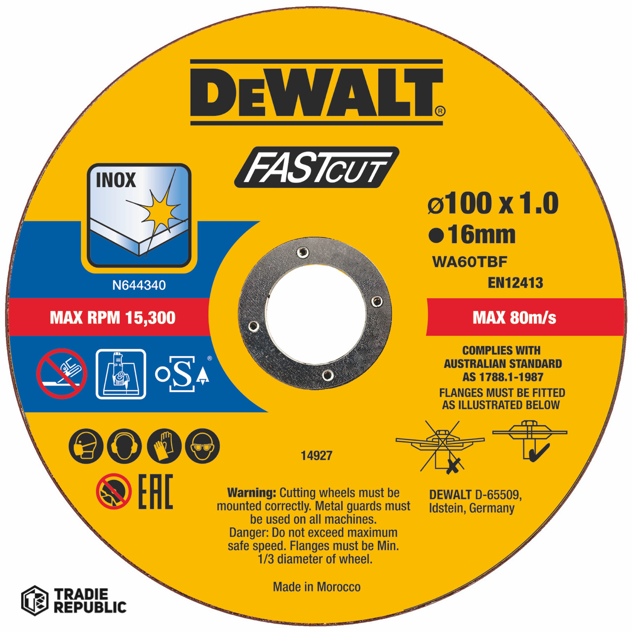 DT43970-QZ DeWalt High Performance Bonded Disc Thin Fast Cut (10 x Tin) 100mm x 1.0mm x 16.0mm