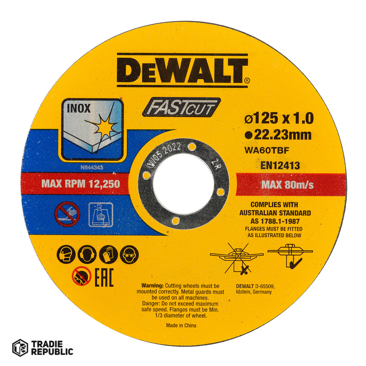 DT43972-QZ DeWalt High Performance Bonded Disc Thin Fast Cut (10 x Tin) 125mm x 1.0mm x 22.23mm