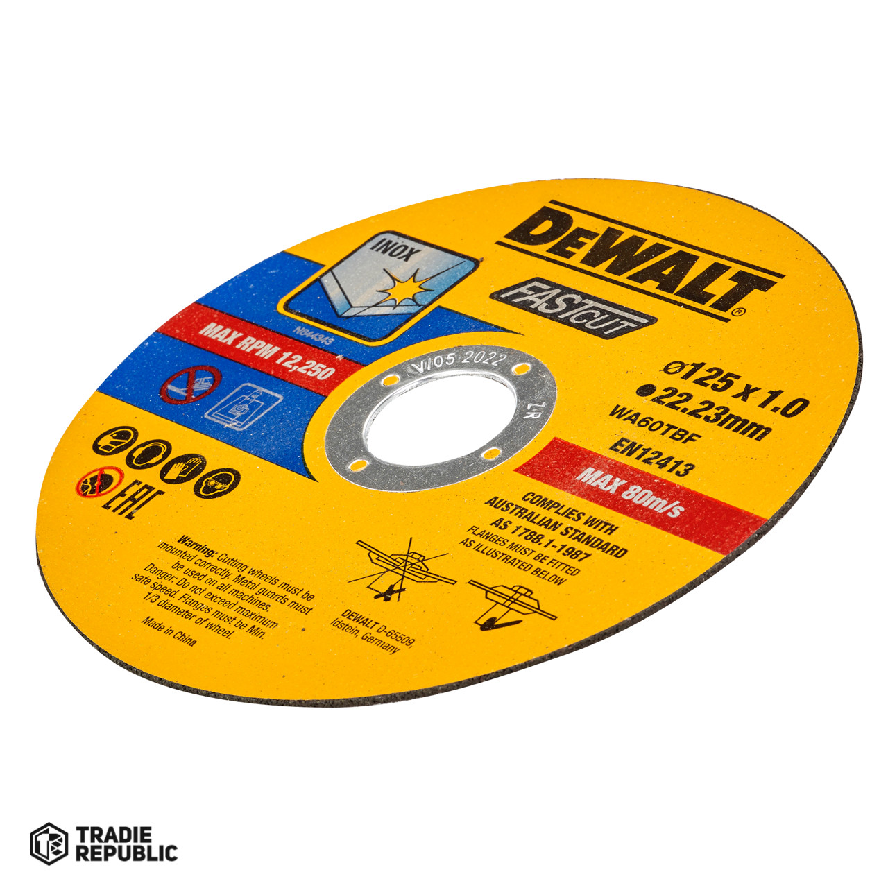 DT43972-QZ DeWalt High Performance Bonded Disc Thin Fast Cut (10 x Tin) 125mm x 1.0mm x 22.23mm