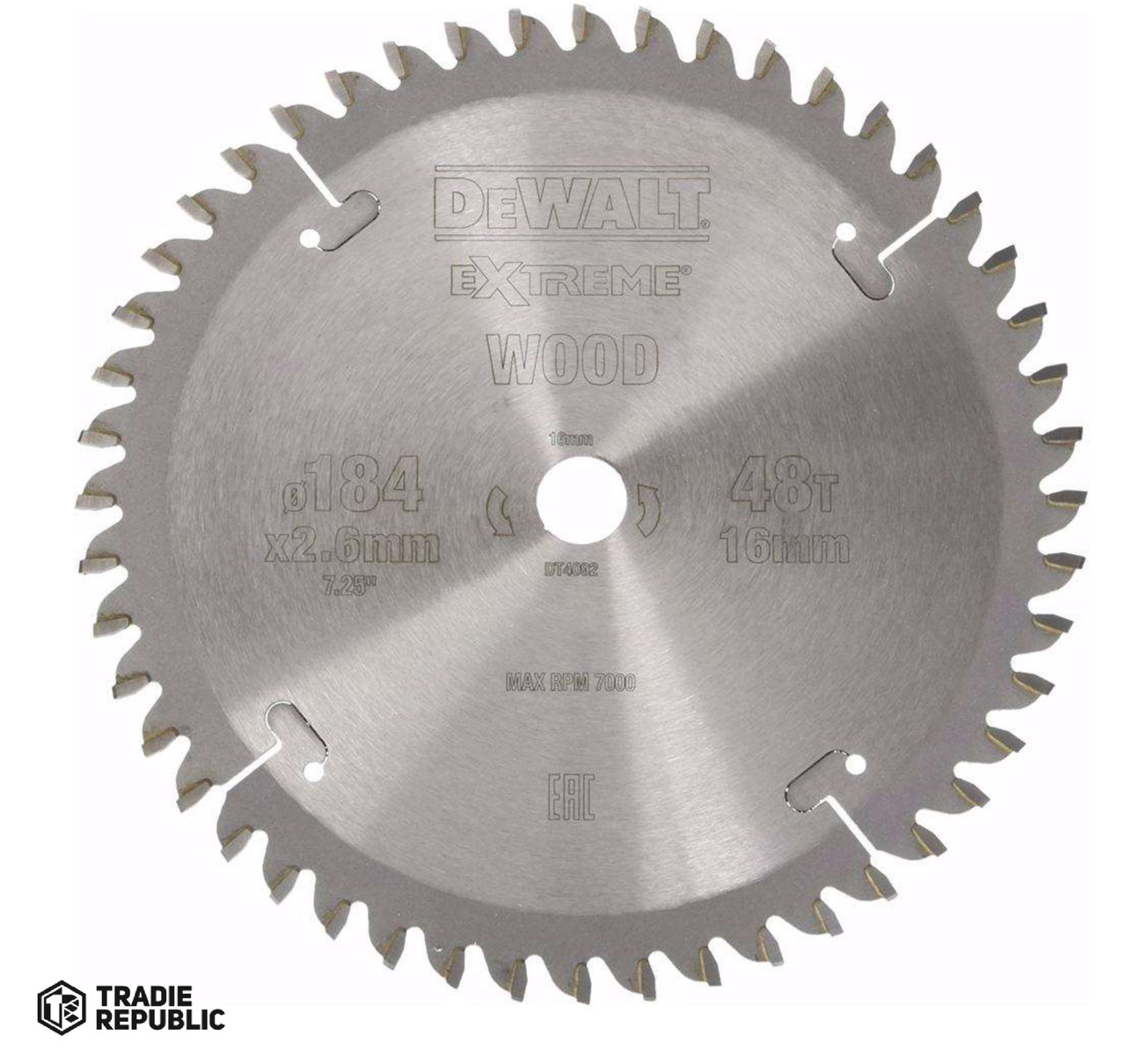 DT4092-QZ DeWalt Saw Blade Extreme Workshop 184mm x 16 x 48T Wood