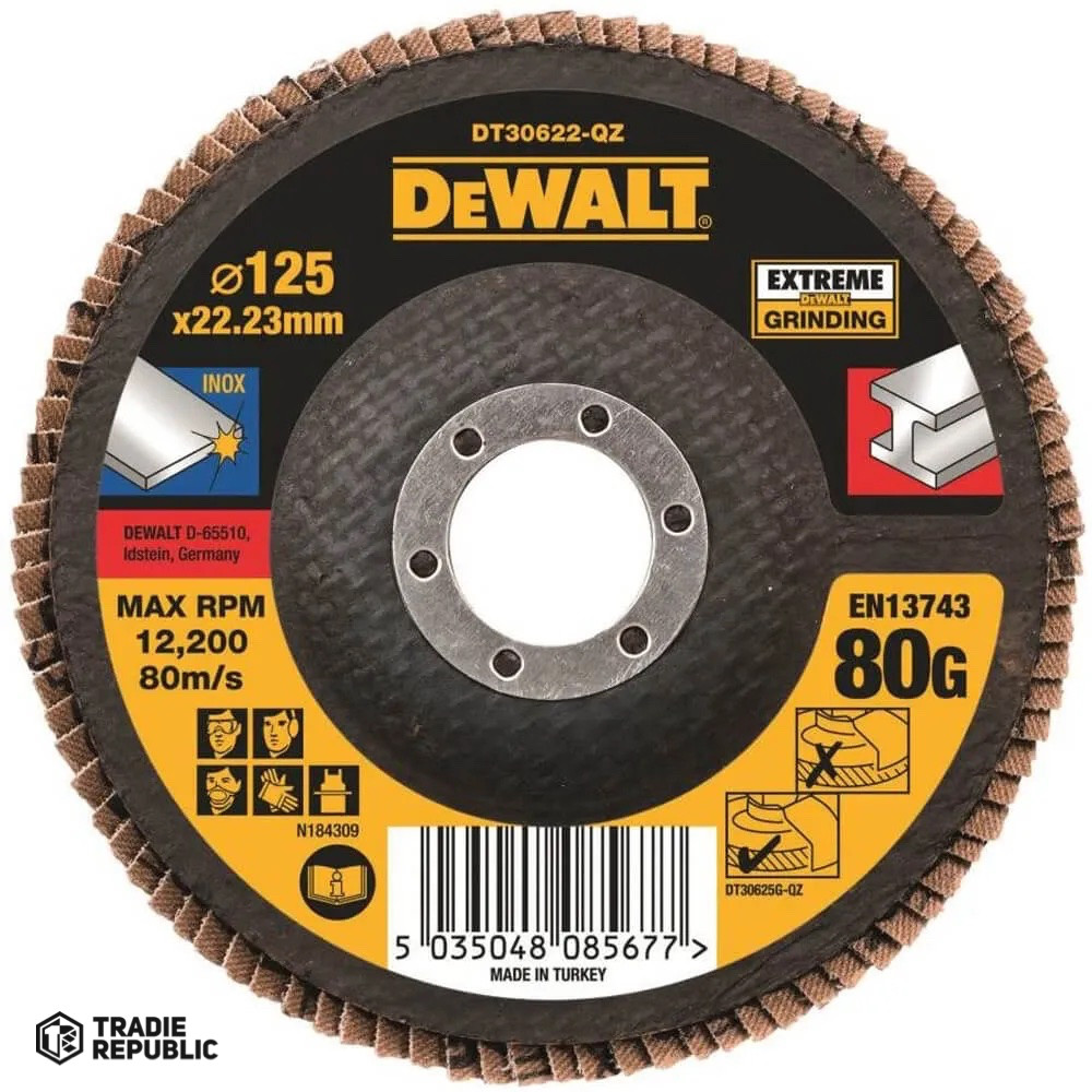 DeWalt Abrasive Flap Disc Extreme 125mm x 22.23 x 80G Tradie Republic