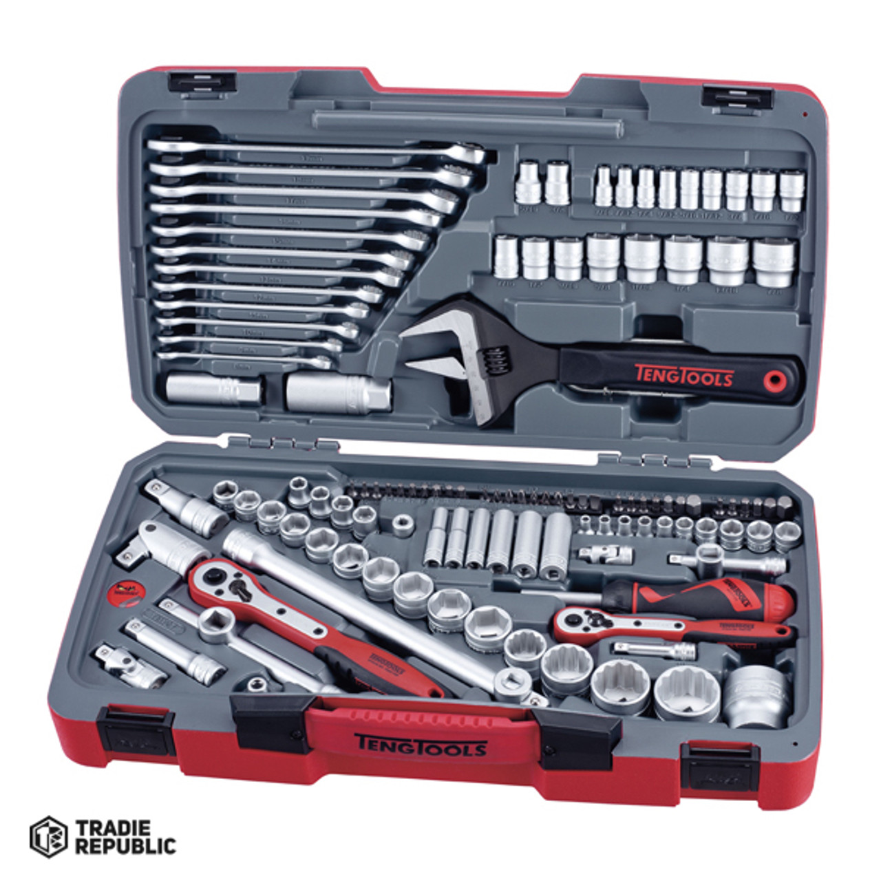 TM127 Teng 127pc 1/4in-3/8in-1/2in Dr. Metric Socket & Tool Set