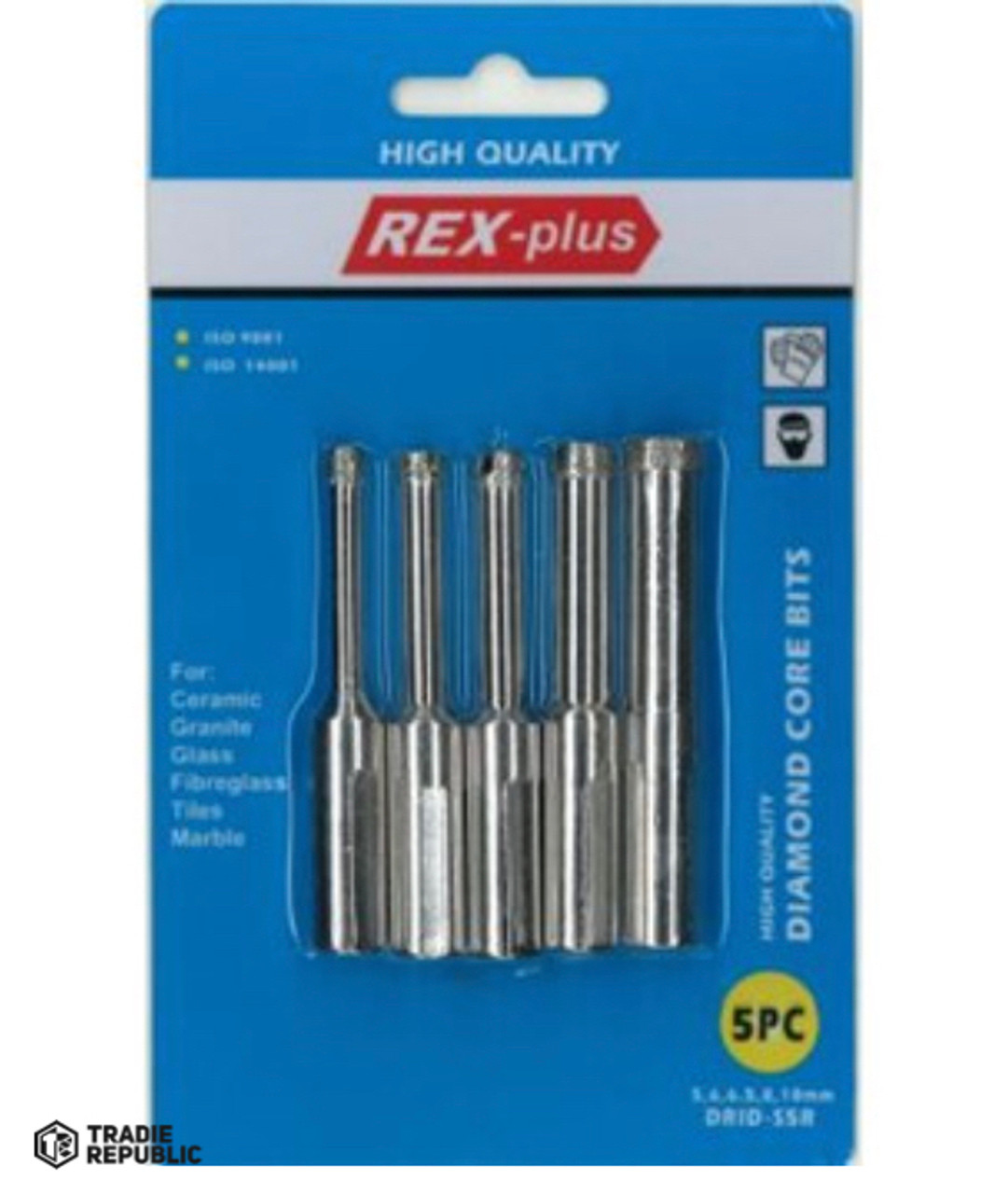 DRID-S5R Rex-plus Diamond Core Drill Bit Set 5-10mm 5pc DRID-S5R