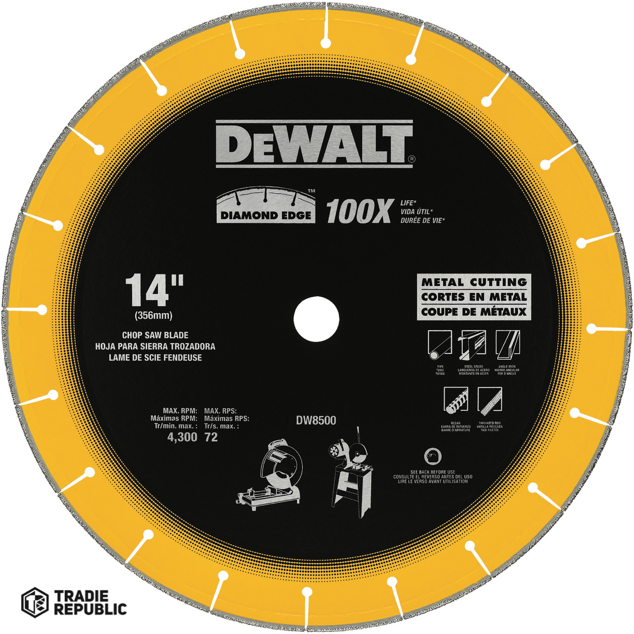 DW8500 DeWalt Diamond Chop Saw Ferrous Metal Blade 355mm x 2.8 x 25.4