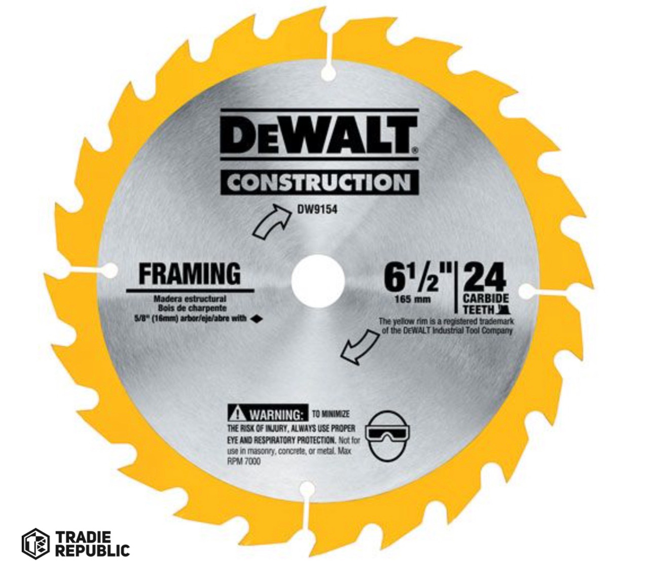DW9154 DeWalt Saw Blade Construction 165mm x 16 x 24T Wood
