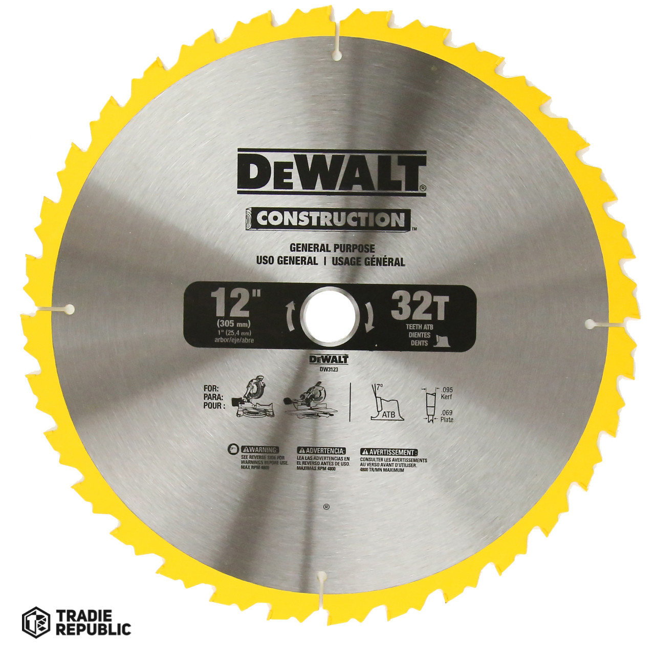 DW3123 DeWalt Saw Blade Construction 305mm (12) x 25.4mm x 32T Wood