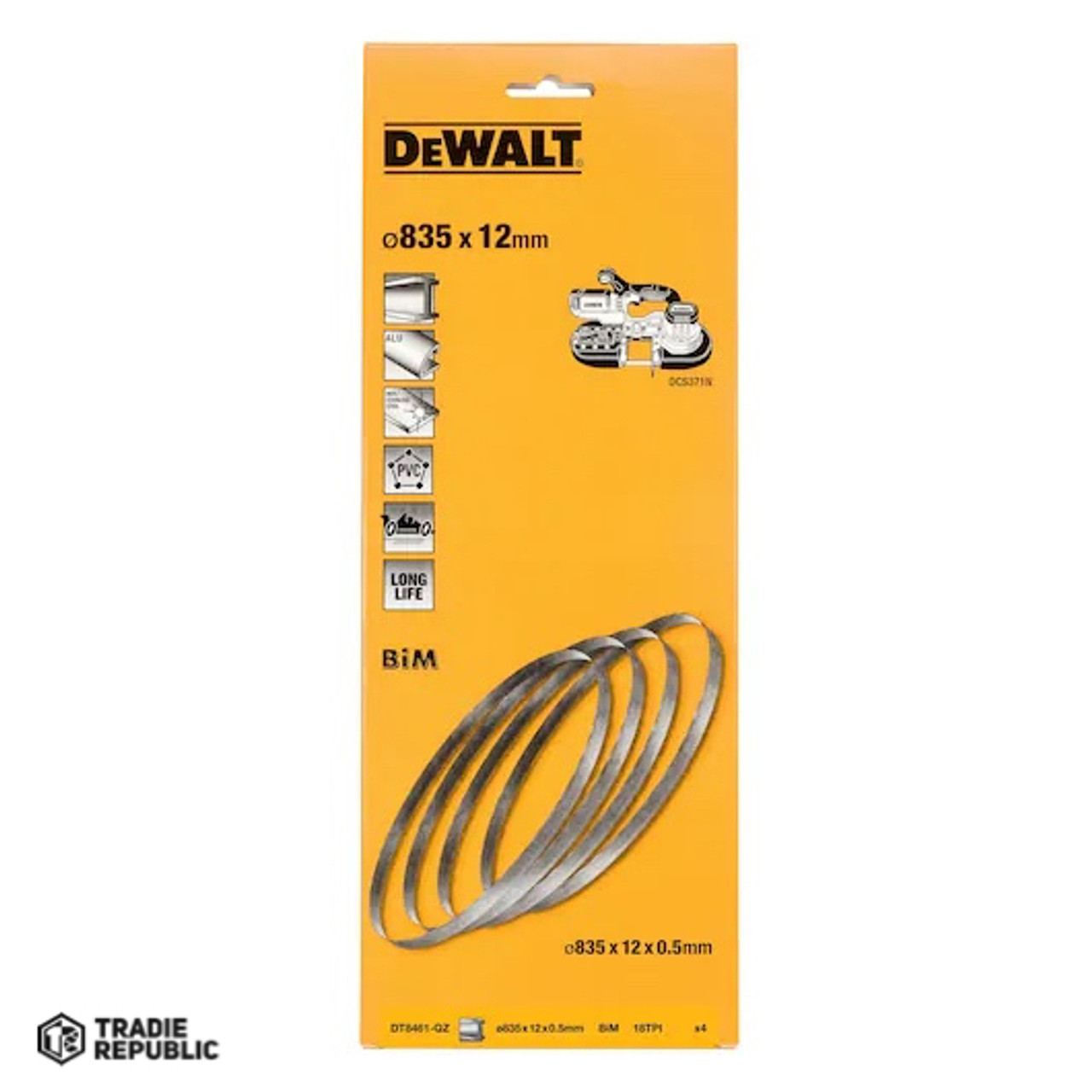 DT8461-QZ DeWalt Band Saw Blade 835mm Metal 3.97- 6.35mm 18TPI 4Pk
