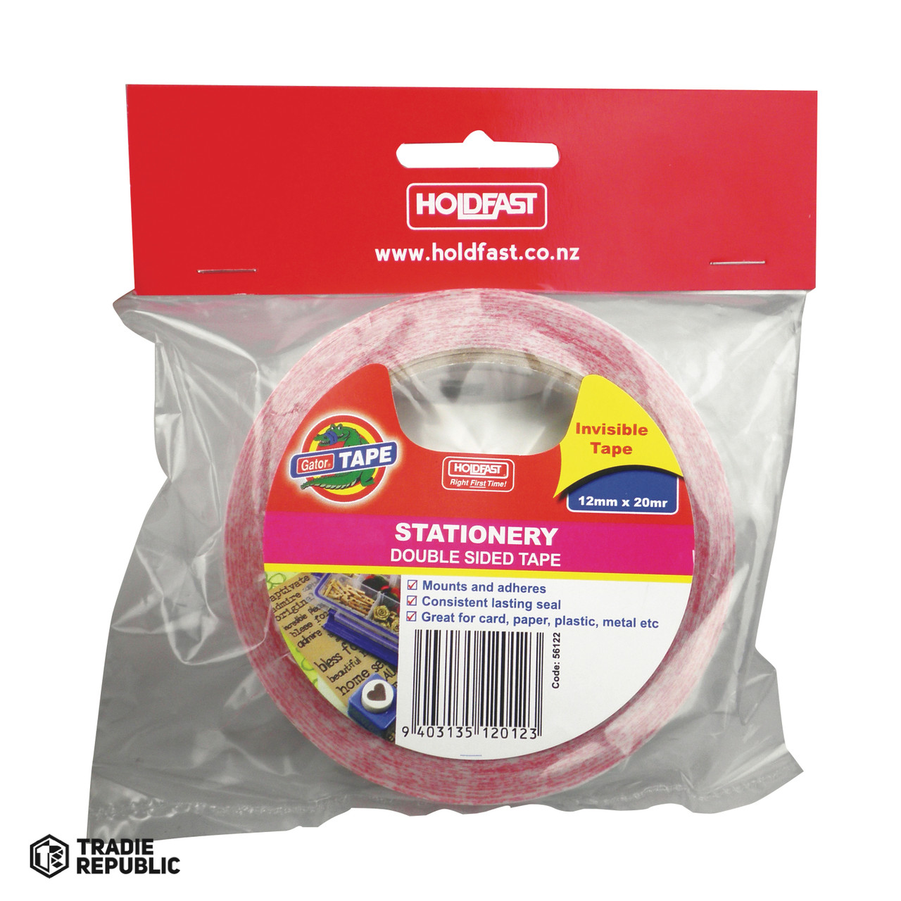 Holdfast Gator Stationery Double Sided Tape 12mm x 20mr 56122 Tradie