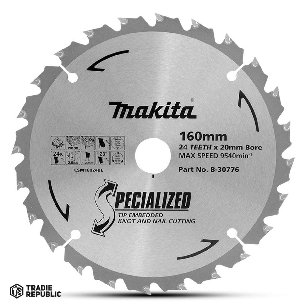 B-30776 Makita Saw Blade TCT 160x20x24T WD/NAIL B-30776