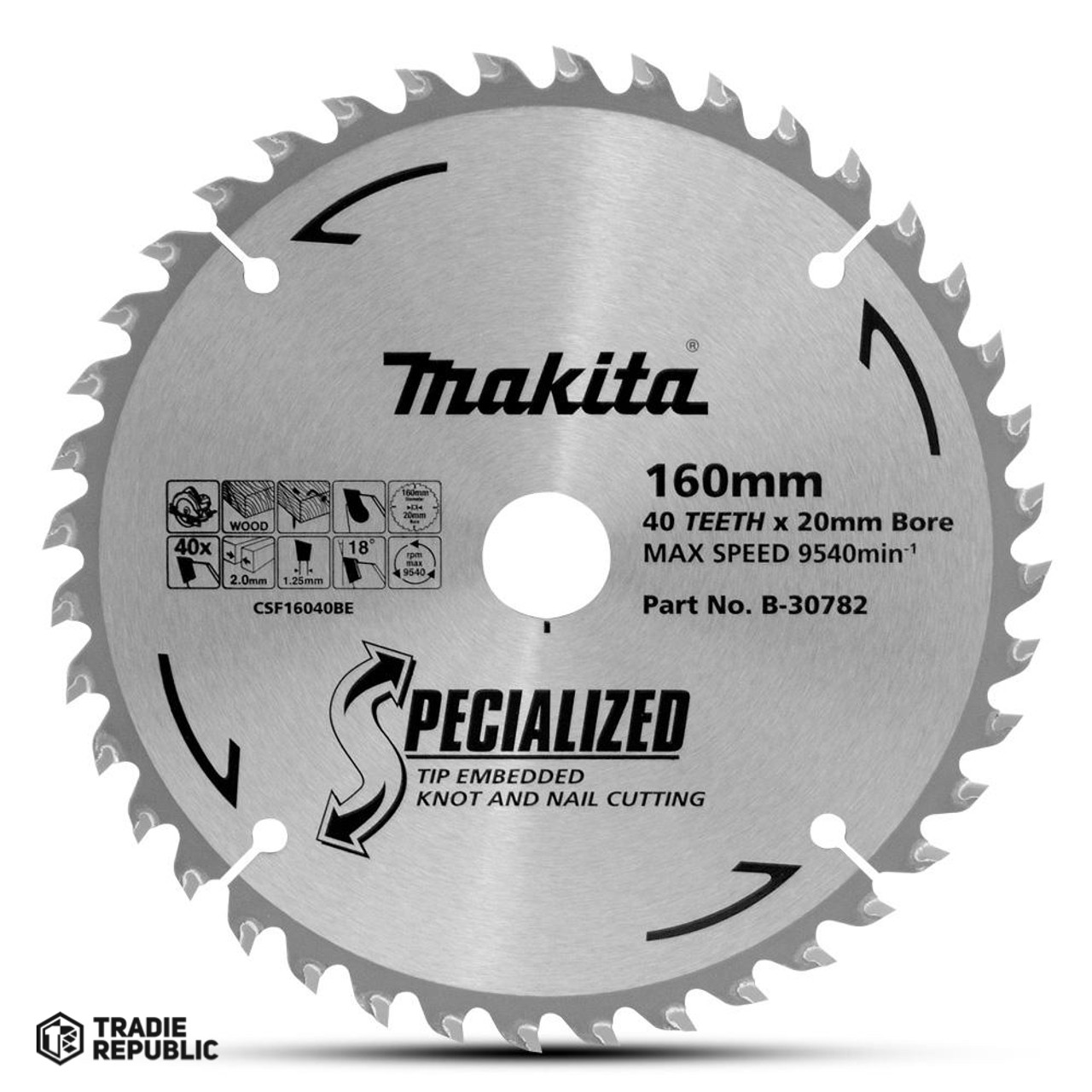 B-30782 Makita Saw Blade TCT 160x20x40T WD/NAIL B-30782