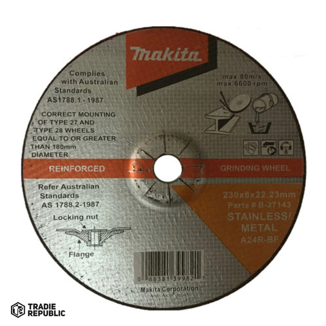 B-27143 Makita Inox Grinding Discs 230X6X22mm 1 PC B-27143