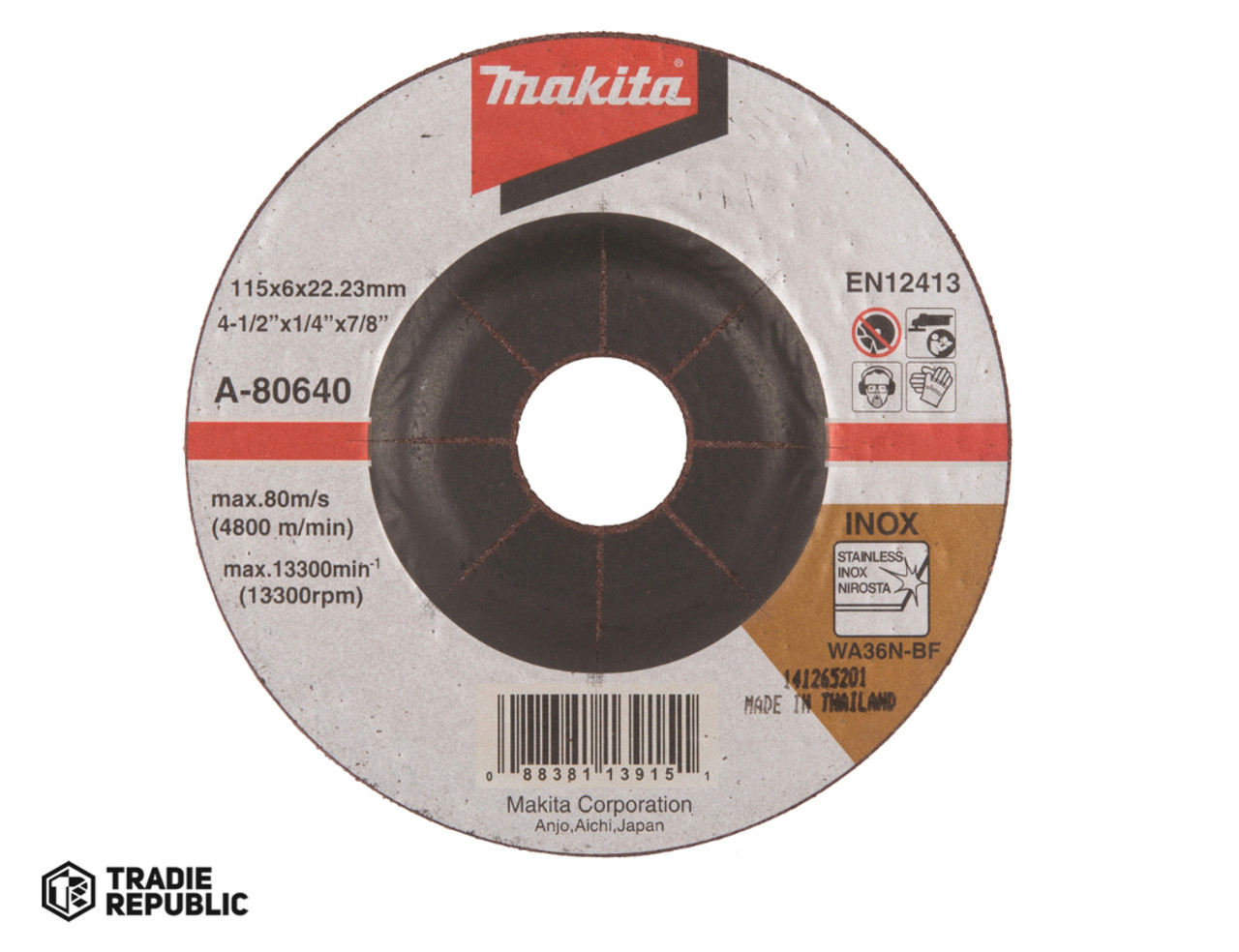 A-80640 Makita Grind Disc 115X6X22.23mm Inox