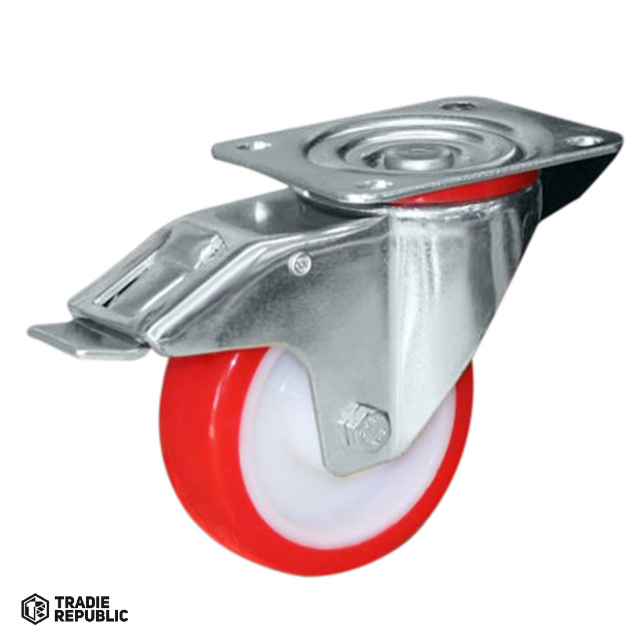 MCU100/P-TB Wheelco Castor Wheel Red Swivel with Brake 100mm