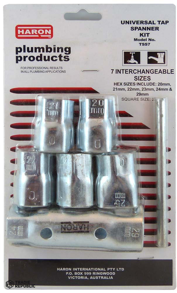 Haron "Haron 5pce Universal Tap Spanner Set 20, 21, 22,3, 24, 29mm HEX & 25mm Square" Tradie