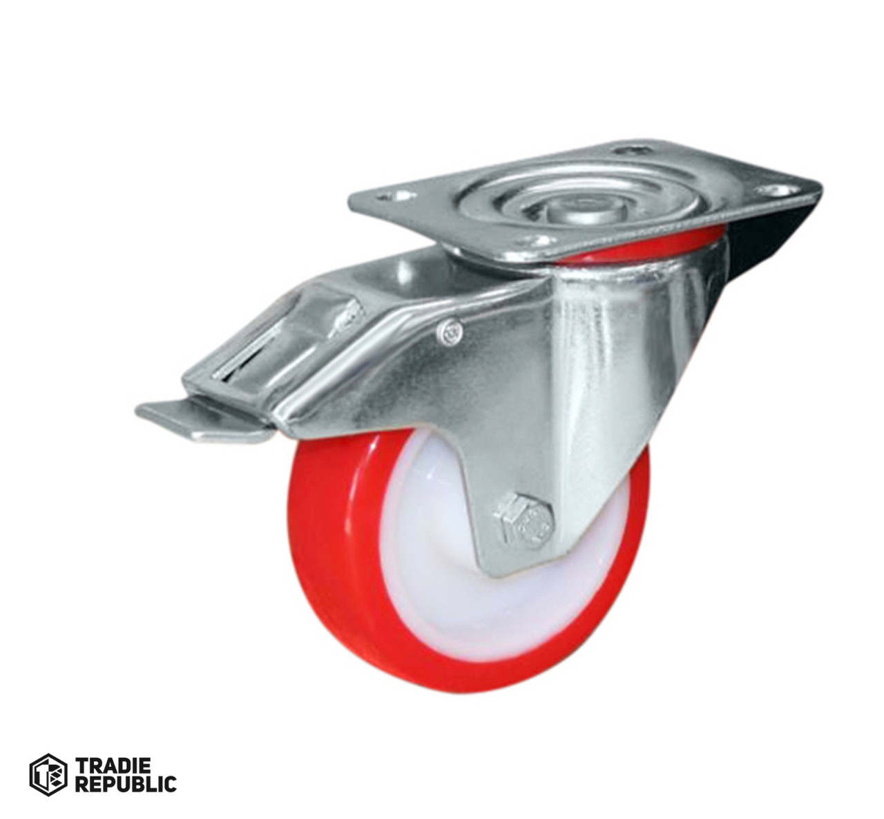 MCU80PTB Wheelco Castor Wheel Swivel Braked Red Urethane 80mm