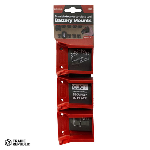 BMMW18RED6 StealthMounts Red Battery Mounts For Milwaukee M18 18v - 6pack