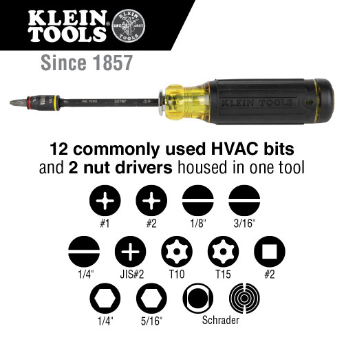 Klein 14in1 HVAC Adjustable-Length Impact Screwdriver with Flip Socket