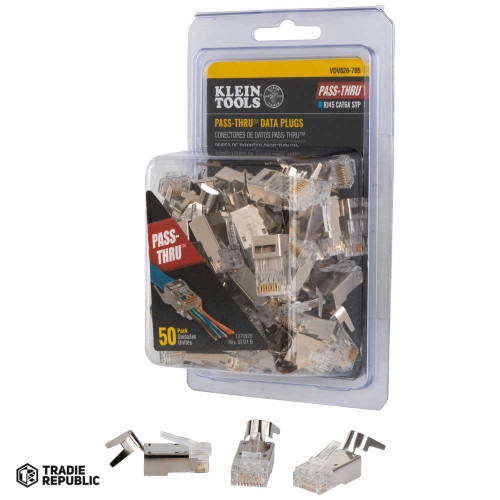 VDV826-705 Klein Pass-Thru™ Modular Data Plugs, RJ45-CAT6A, Shielded (STP), 50-Pack