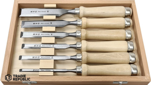 MHG-CH6-HH-WB MHG Chisel 6 Piece Set:with  Hornbeam Handle in Wooden Box