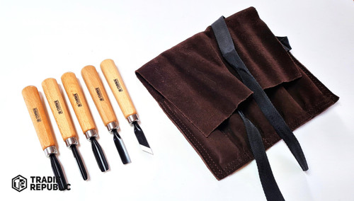 NX-CH5-CV-LR Narex set of Carving Chisels 'START' in leather roll