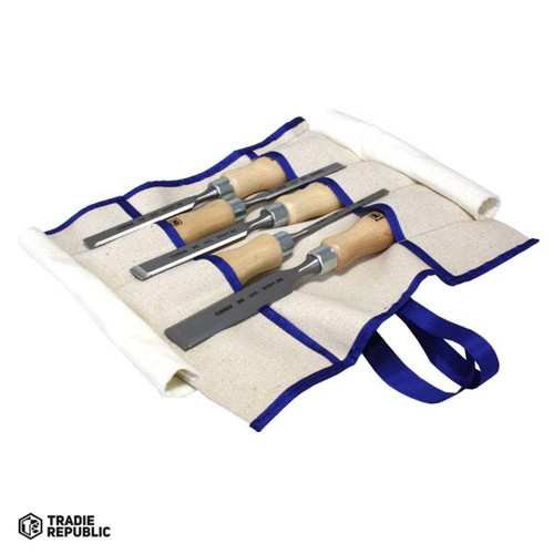 NX-CH5-WPF-BV-CR Narex Wood Line Profi Standard Bevel Edge Chisel Set of 5  in a Canvas Roll 