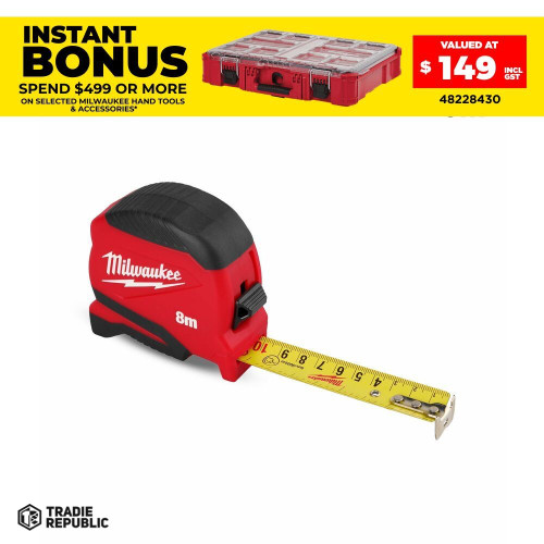 4932498780T Milwaukee 8M Compact Tape Measure (4932498780T)