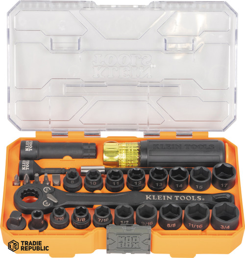 A-65400KNECT Klein KNECT™ Essential Pass Through Impact Socket Set SAE Metric 28-Piece
