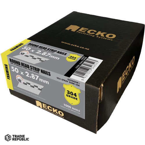 NDSS-3450R Ecko D-head Nails S/Steel Ring Gasless Pack Qty 1000