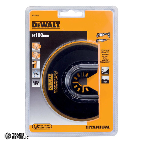 DT20711-QZ DeWalt Multi-Tool Titanium Flush Cut Semicircle Wood/Nails Blade 102mm