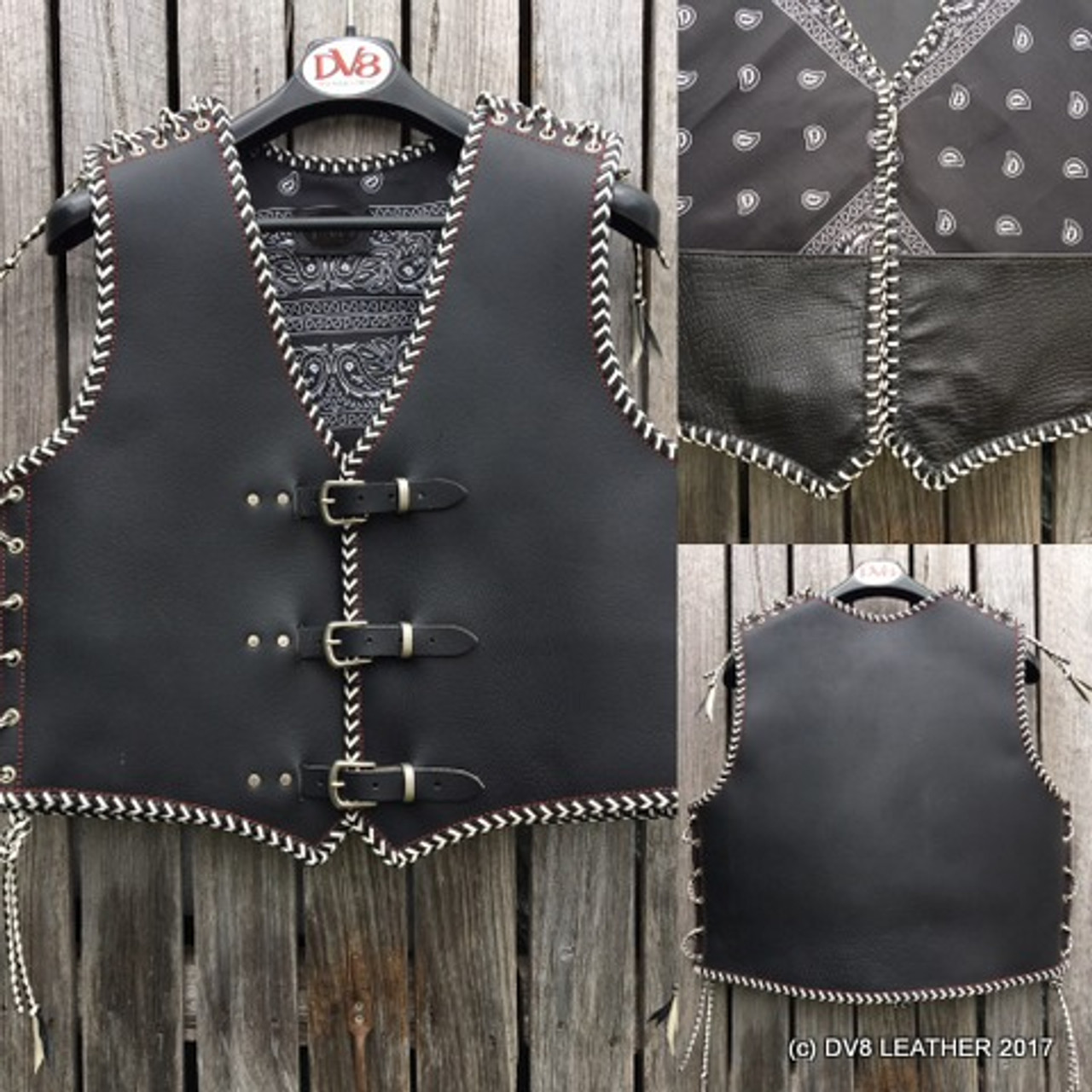 Dv8 40 Mm Buffalo Leather Vest Custom Made To Order With 2 Colour Double Cord Over Edge 