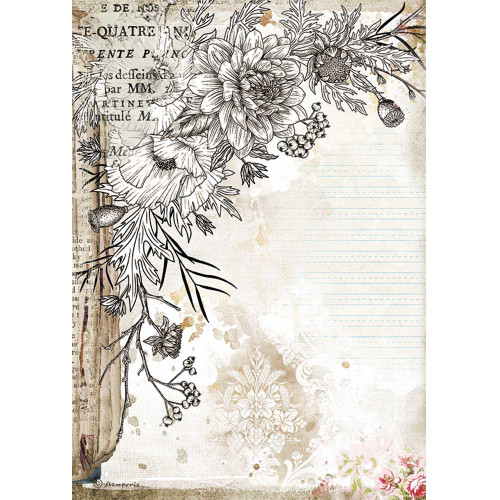 Stamperia Rice Paper A4 Romantic Journal Stylized Flower (DFSA4553)