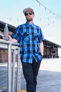 New for 2026! Men's Black Dragon Bamboo Blue Plaid Shirt