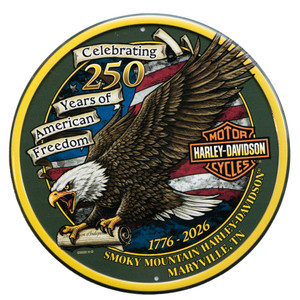 250th Eagle Script Round Tin Sign Made in USA