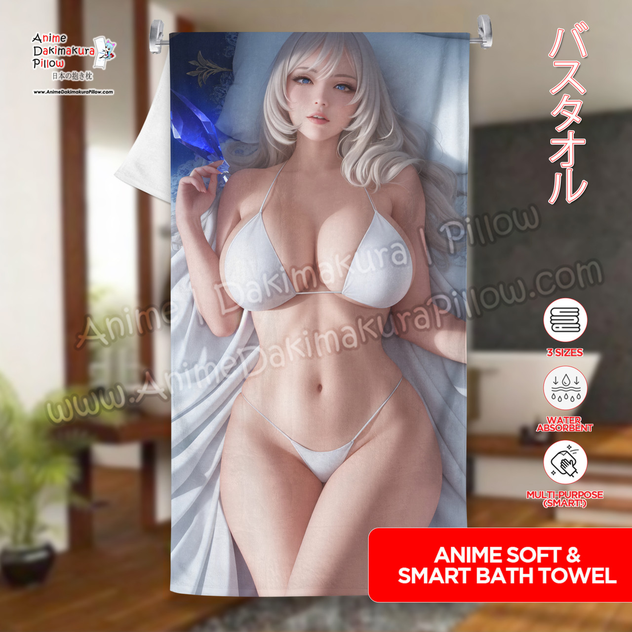 ADP Attractive White Hair Woman 3D AI CG Anime Wall Scroll Poster ERO-CG-AIT-024