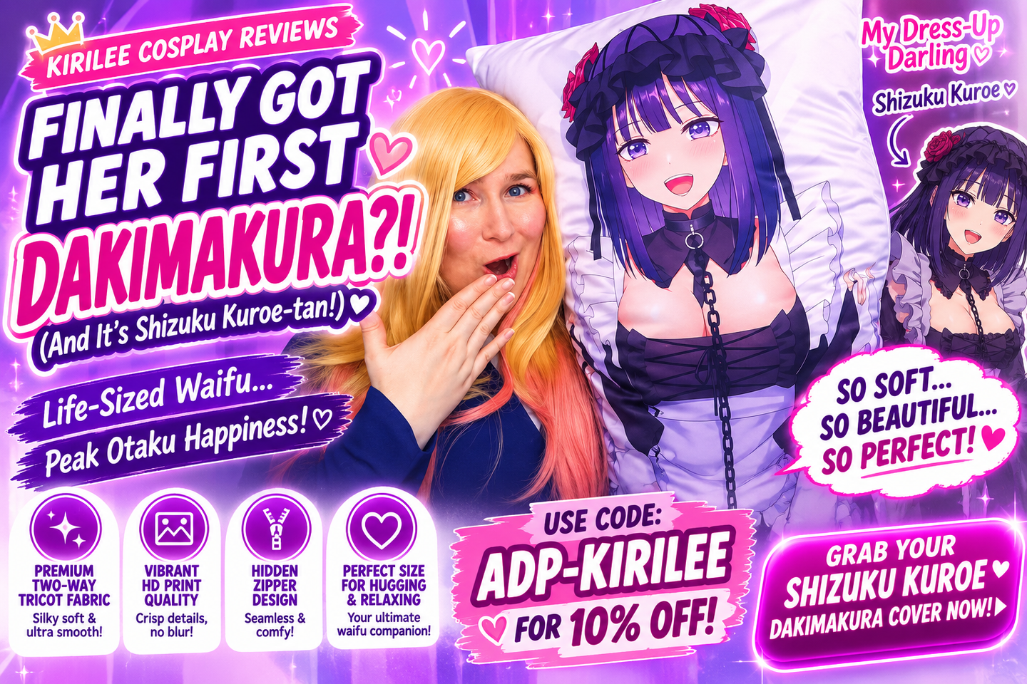 KIRILEE COSPLAY FINALLY GOT HER FIRST DAKIMAKURA?! (And It’s Shizuku Kuroe-tan!) ✨