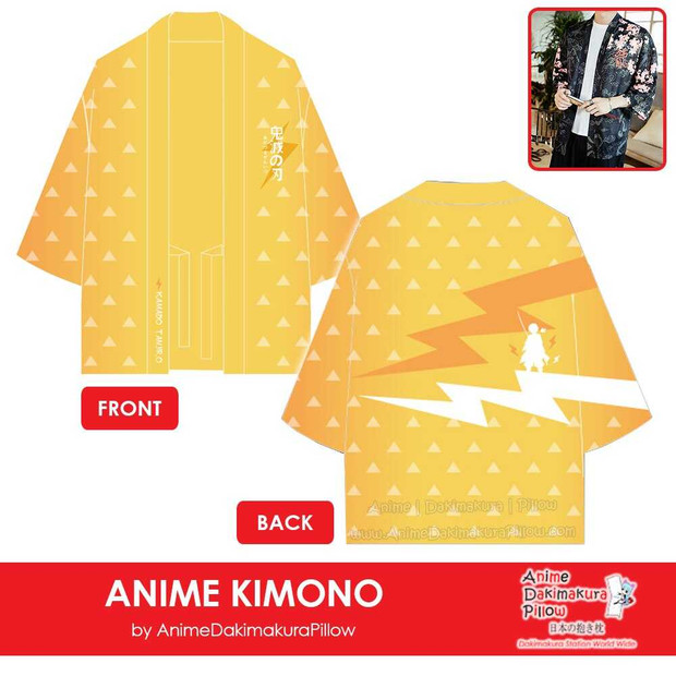 FALL SALE ADP Zenitsu Agatsuma - Demon Slayer: Kimetsu no Yaiba Design Anime Kimono Cardigan Unisex Japanese Cosplay Silk Printed Harajuku Style Tops MGF62 Anime Dakimakura Pillow Shop