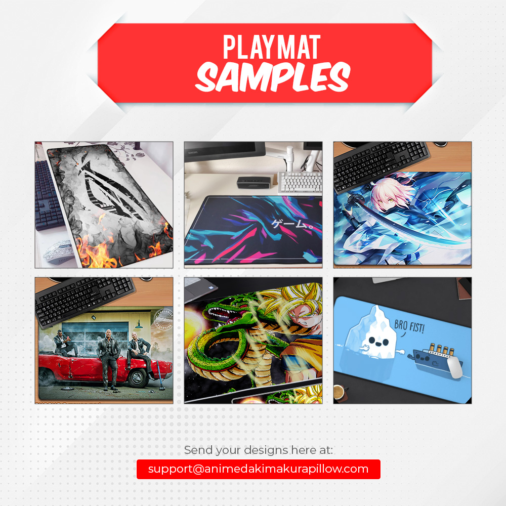 Six sample custom playmat designs