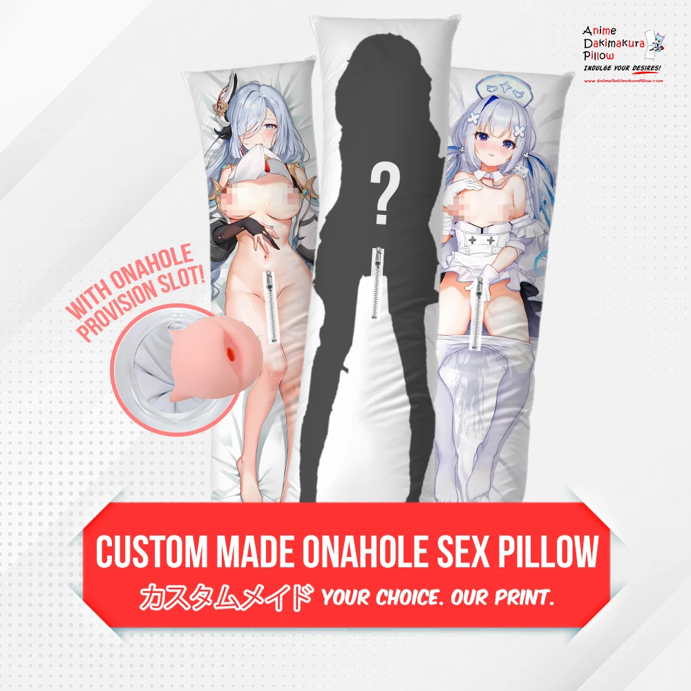 Custom made onahole pillow cover with a silhouette and two sample character prints