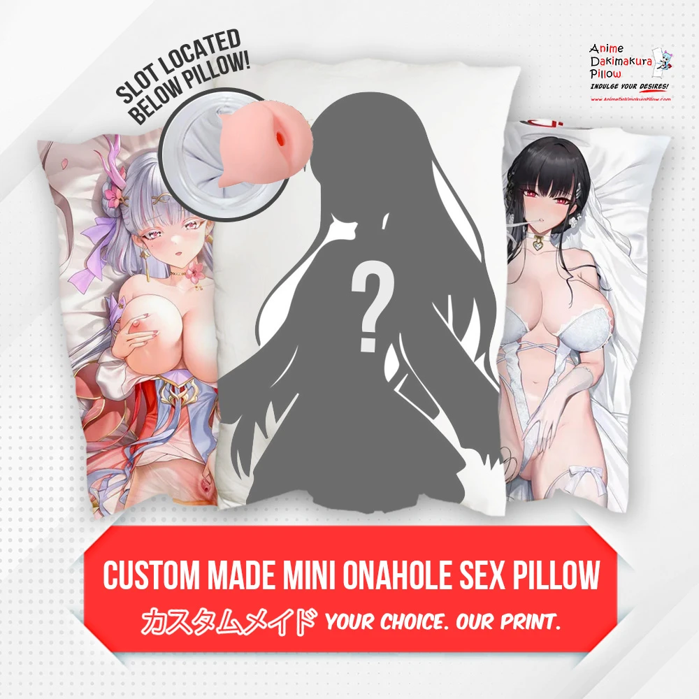 Custom made mini onahole pillow cover with a silhouette and two sample character prints