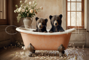 BIT002  "Waffles and Wiggles" Cub Bears Chillin' in Tub